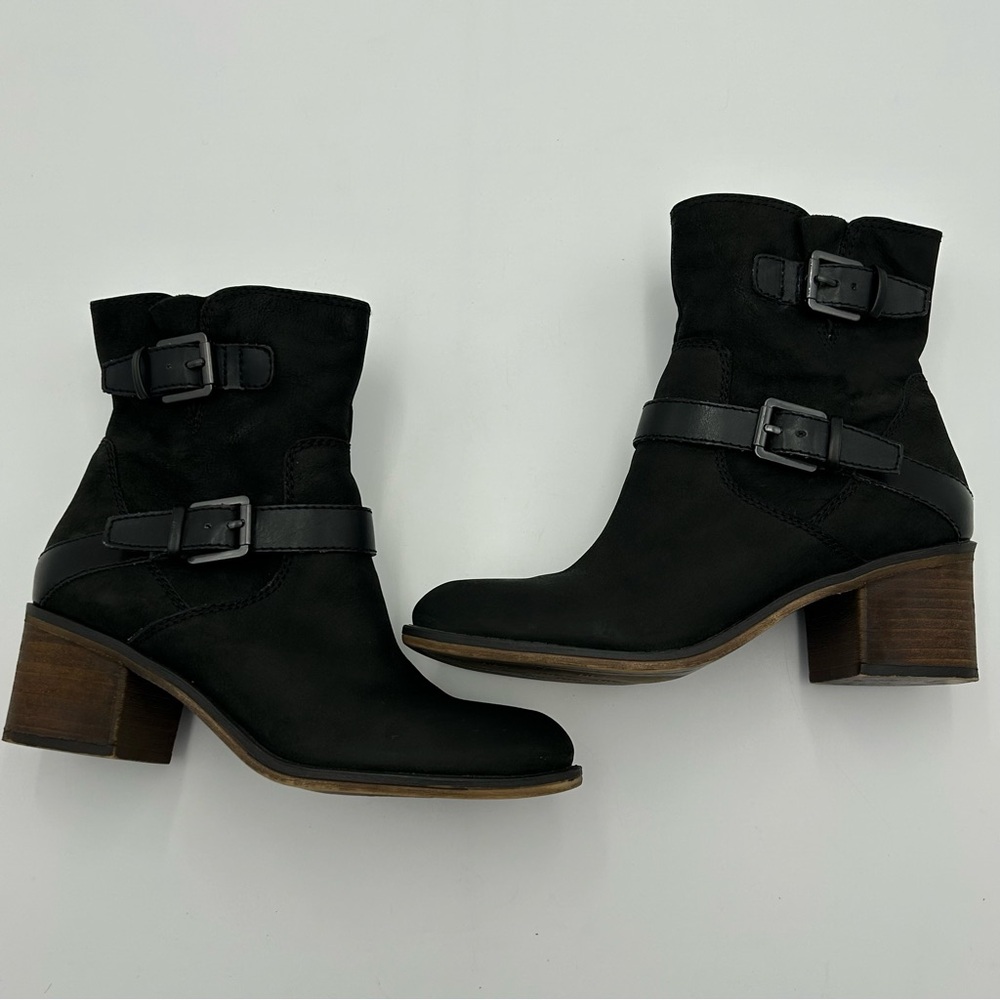 Franco Sarto Larisa 2 Womens Ankle Boot US Size 7 Leather Zip Buckles Moto Black - Picture 2 of 8